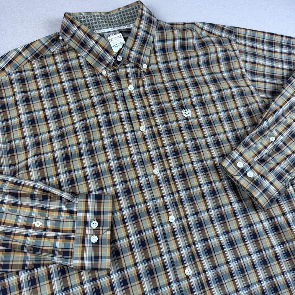 NWT Cinch Long Sleeve Button Shirt Men L Plaid Western Cowboy Pocket Workwear